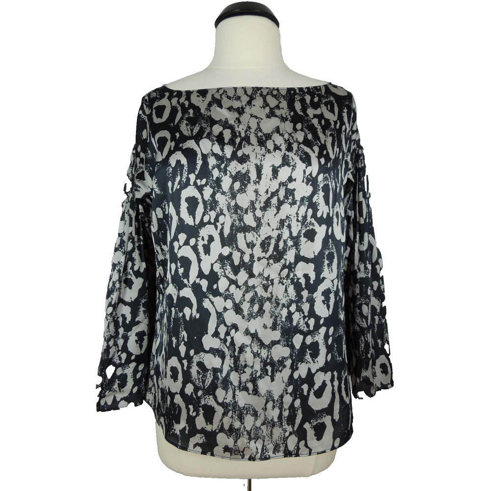 JENNIFER LOPEZ Blouse S SMALL Abstarct Print Kimono Sleeves Boat Neck